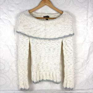 Y2K Bebe Sweater Foldover Wool Chunky Knit Metallic Balletcore Coquette Small